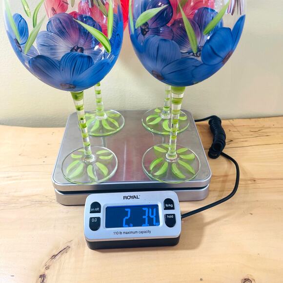 4 Vtg Hand-Painted Flower Butterfly Wine Glasses Goblets Floral Set Glass Water - Picture 11 of 11